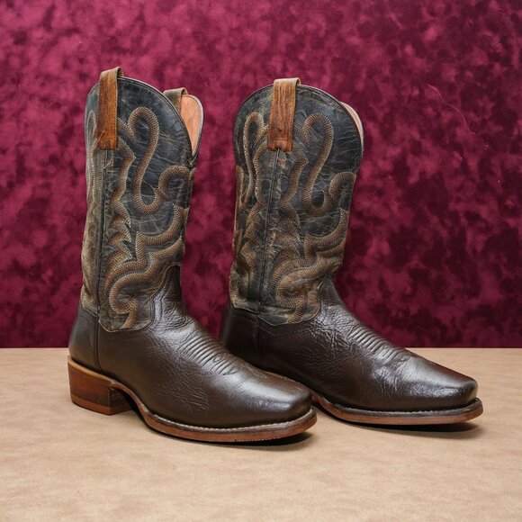 Dan Post Men Embroidered Square Toe Pull On Cowboy Mid Calf Boots sz 7.5 - Picture 1 of 9
